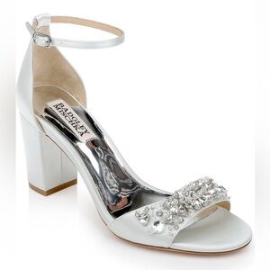 Badgley Mischka Tempest Ivory Embellished Block Heel Sandals
